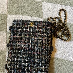 Chanel multicolor tweed and leather chain crossbody bag